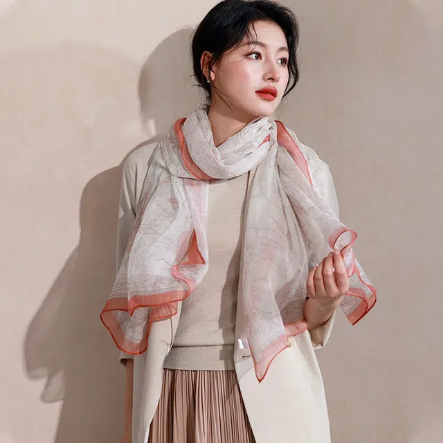 杭丝路 真丝大披肩外搭薄款防晒围巾纱巾水墨 桑蚕丝 丝巾 女款 灰色