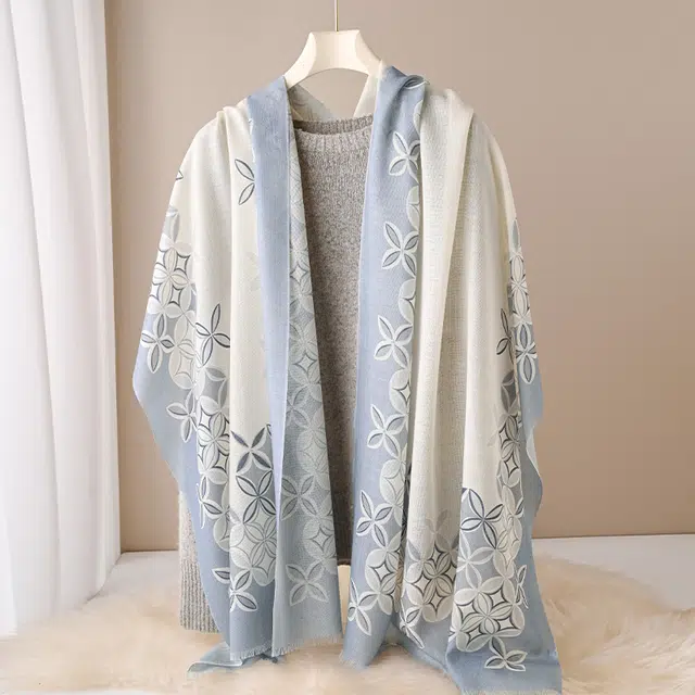 杭丝路 薄款保暖围脖图案日常户外百搭 绵羊毛 绒线围巾 女款