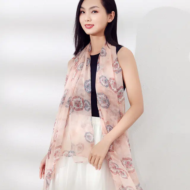 杭丝路 真丝围巾长纱巾薄款防晒披肩外搭 桑蚕丝 丝巾 女款