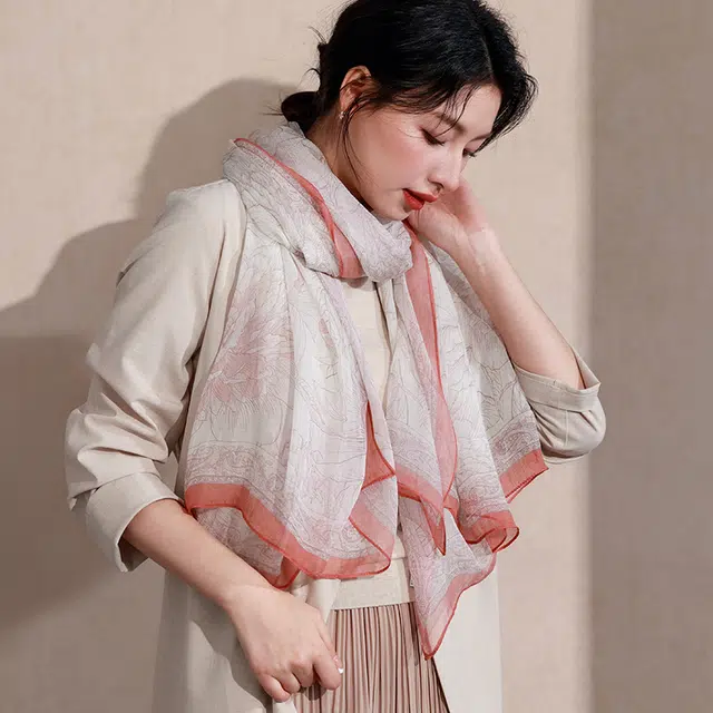 杭丝路 真丝大披肩外搭薄款防晒围巾纱巾水墨 桑蚕丝 丝巾 女款 灰色