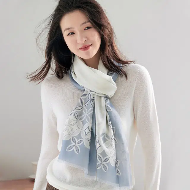 杭丝路 薄款保暖围脖图案日常户外百搭 绵羊毛 绒线围巾 女款
