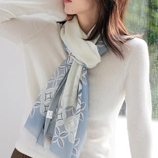 杭丝路 薄款保暖围脖图案日常户外百搭 绵羊毛 绒线围巾 女款