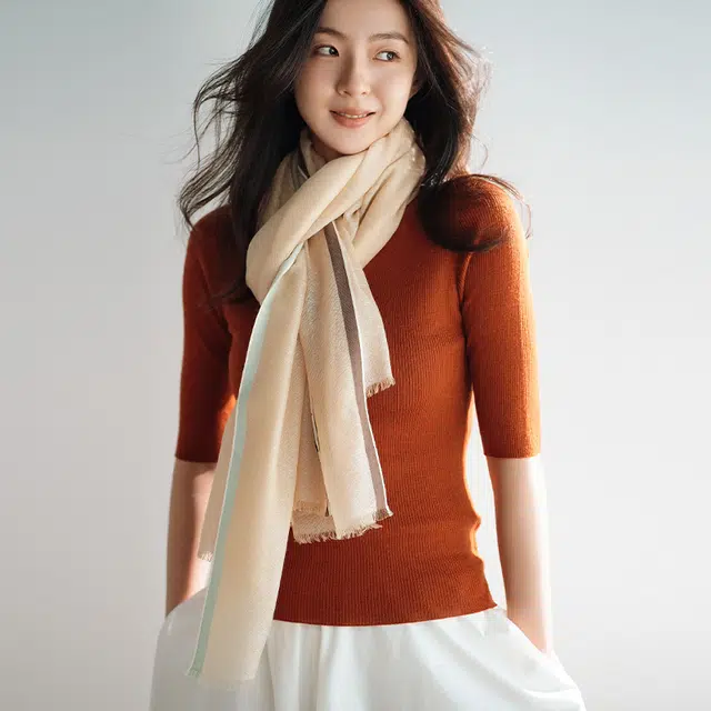 杭丝路 大尺寸空调披肩外搭防晒 丝巾 女款 奶油米白