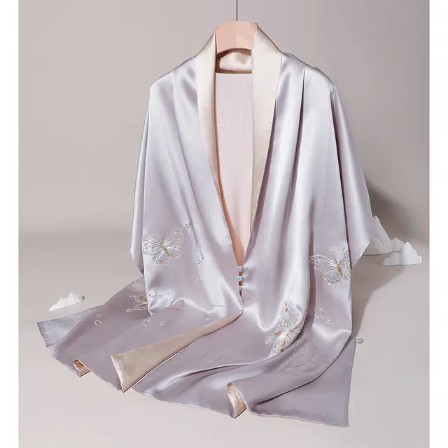 杭丝路 苏绣盘扣双层真丝手工刺绣 丝巾 女款