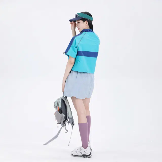 吉业重工 山系户外拼色立领拉链宽松短袖截短外套 女款