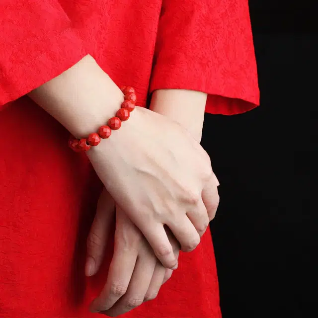 芙昕 【高含量】新中式简约小众设计日常百搭菱形本命年转运珠文玩叠戴手饰再造辰砂 朱砂 手串 男女同款情侣款
