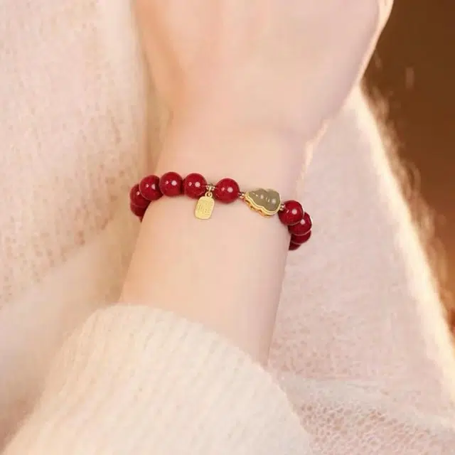 芙昕 新中式国潮百搭 福禄平安 福牌文玩转运珠手饰再造辰砂 朱砂 手串 男女同款情侣款