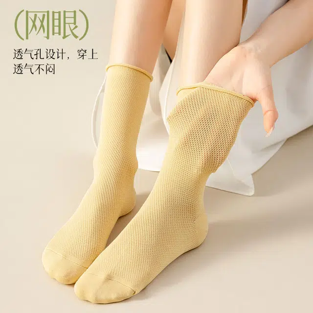 鸭鸭 夏季透气网眼月子袜中筒袜 女款