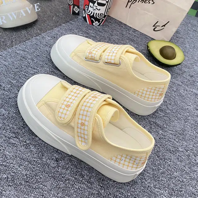 日系复古可爱格子休闲厚底时尚 低帮 帆布鞋 女款