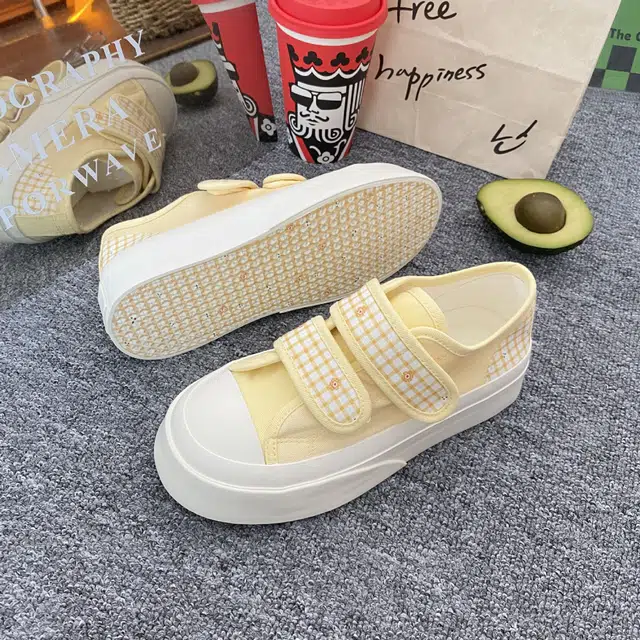 日系复古可爱格子休闲厚底时尚 低帮 帆布鞋 女款