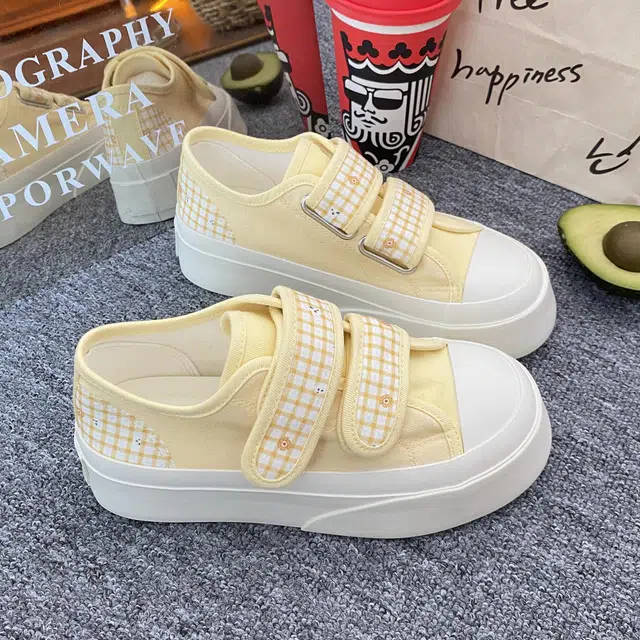 日系复古可爱格子休闲厚底时尚 低帮 帆布鞋 女款