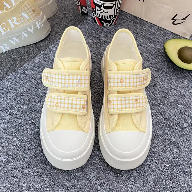 日系复古可爱格子休闲厚底时尚 低帮 帆布鞋 女款