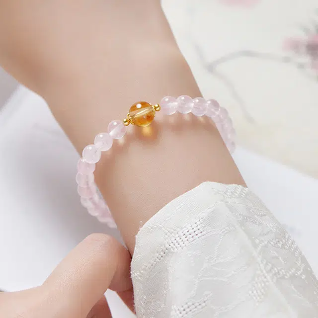 九乐 新中式转运珠清新高级感设计桃花运来天然 粉水晶 手串 男女同款情侣款