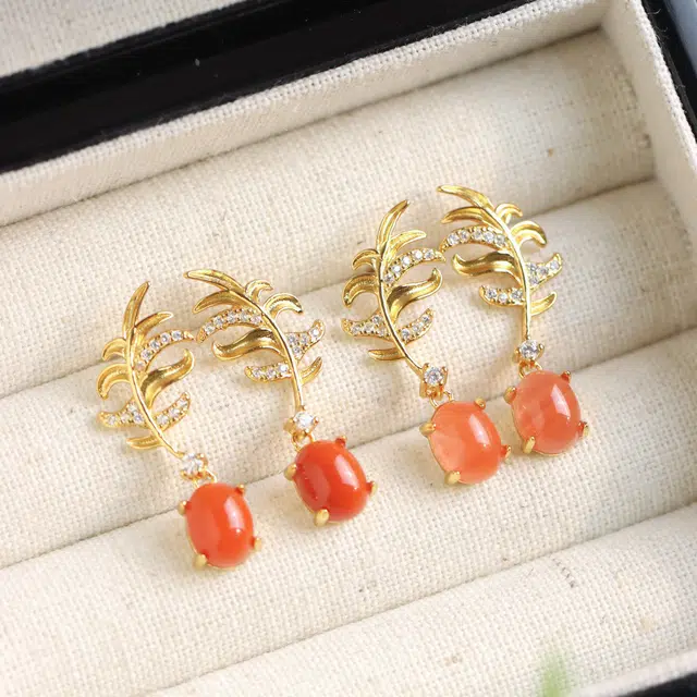 九乐 新中式国潮复古穗穗平安椭圆形树叶安神好眠轻奢高级感好运 玛瑙 耳环 女款