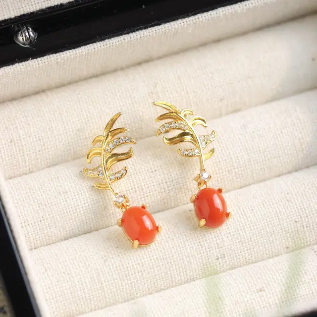 九乐 新中式国潮复古穗穗平安椭圆形树叶安神好眠轻奢高级感好运 玛瑙 耳环 女款