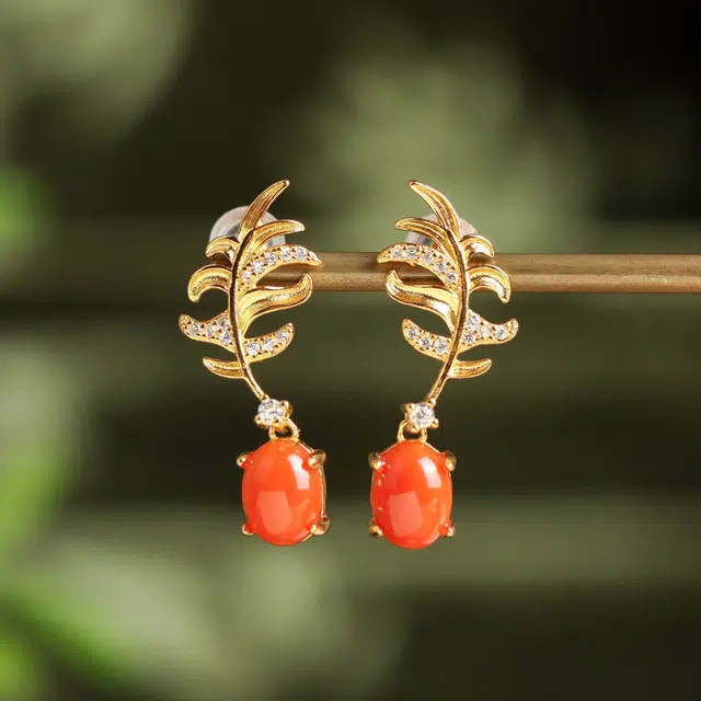 九乐 新中式国潮复古穗穗平安椭圆形树叶安神好眠轻奢高级感好运 玛瑙 耳环 女款