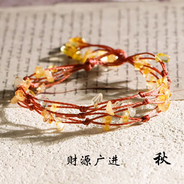 九乐 新中式春夏秋冬四季不规则手工编织事业有成健康安宁旺桃花好运 水晶 手链 女款
