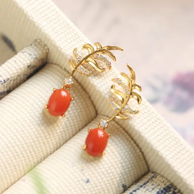 九乐 新中式国潮复古穗穗平安椭圆形树叶安神好眠轻奢高级感好运 玛瑙 耳环 女款