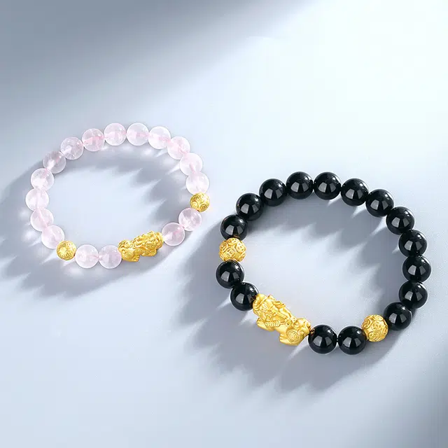 九乐 貔貅转运珠 新中式轻奢时尚桃花运来天然 粉水晶 手串 男女同款情侣款