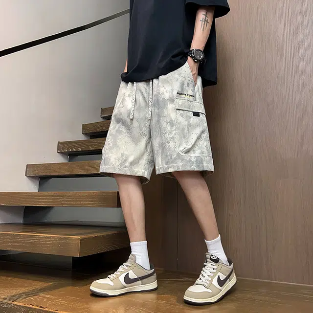 黑恐龙 美式复古舒适百搭宽松直筒休闲短裤 男女同款