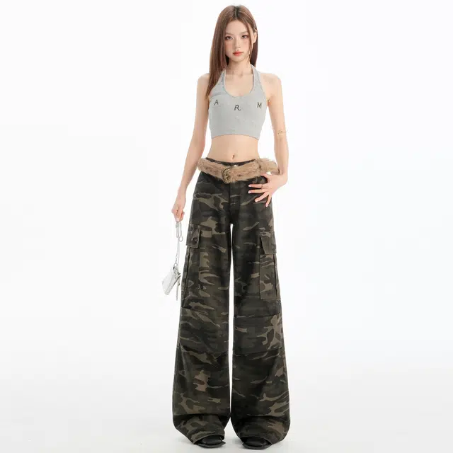 黑恐龙 美式潮牌工装多口袋宽松直筒垂感百搭阔腿时尚嘻哈高街休闲牛仔裤 男女同款