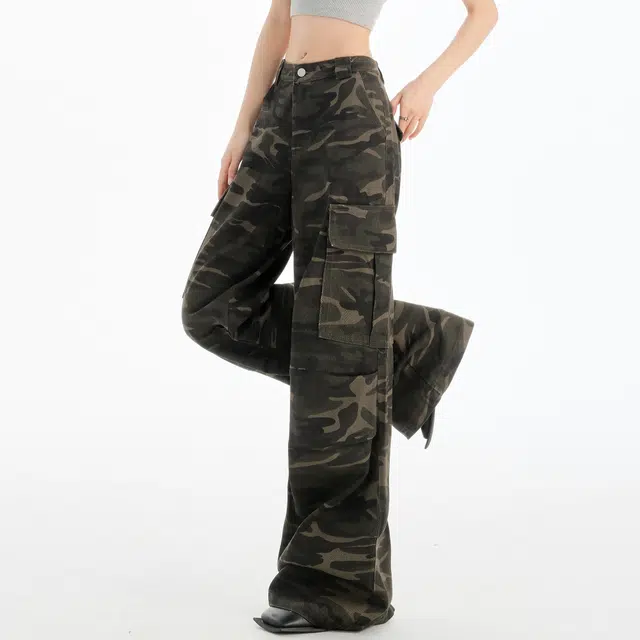 黑恐龙 美式潮牌工装多口袋宽松直筒垂感百搭阔腿时尚嘻哈高街休闲牛仔裤 男女同款