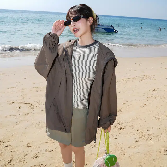 黑恐龙 夏季户外运动登山徒步时尚宽松百搭舒适透气休闲轻薄冰感连帽长袖 透气防晒服 男女同款