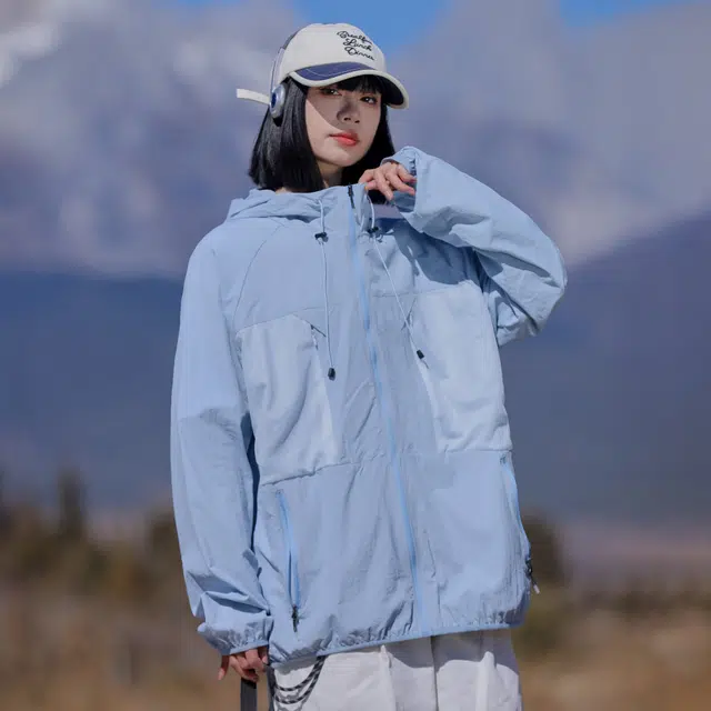黑恐龙 潮牌简约连帽户外出行运动皮肤衣休闲轻薄柔软宽松透气时尚个性长袖防晒服 男女同款