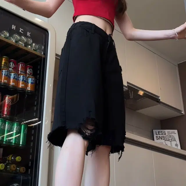 黑恐龙 美式复古简约基础宽松百搭舒适柔软时尚直筒休闲五分牛仔短裤 男女同款