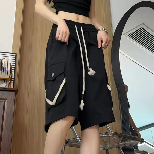 黑恐龙 美式工装潮牌宽松阔腿百搭舒适透气工装时尚五分休闲短裤 男女同款