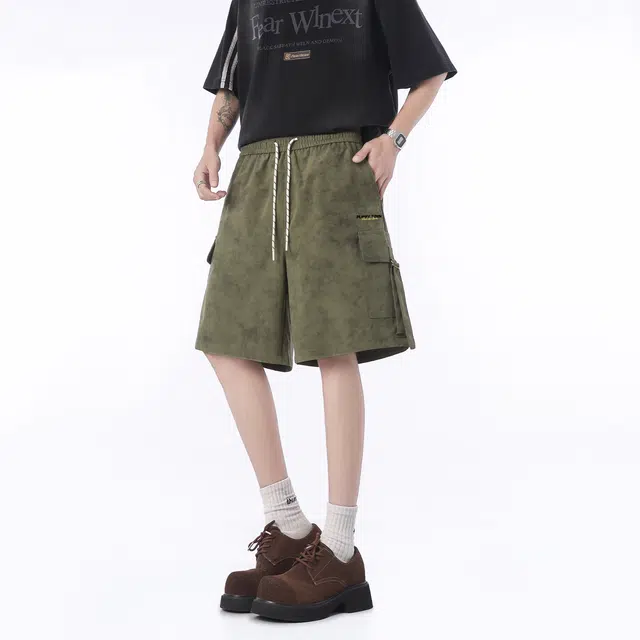 黑恐龙 美式迷彩复古运动潮牌宽松百搭透气垂感柔软直筒五分休闲短裤 男女同款
