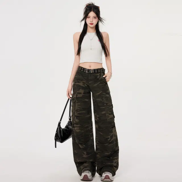 黑恐龙 美式潮牌工装多口袋迷彩直筒宽松百搭阔腿休闲垂感时尚牛仔裤 男女同款