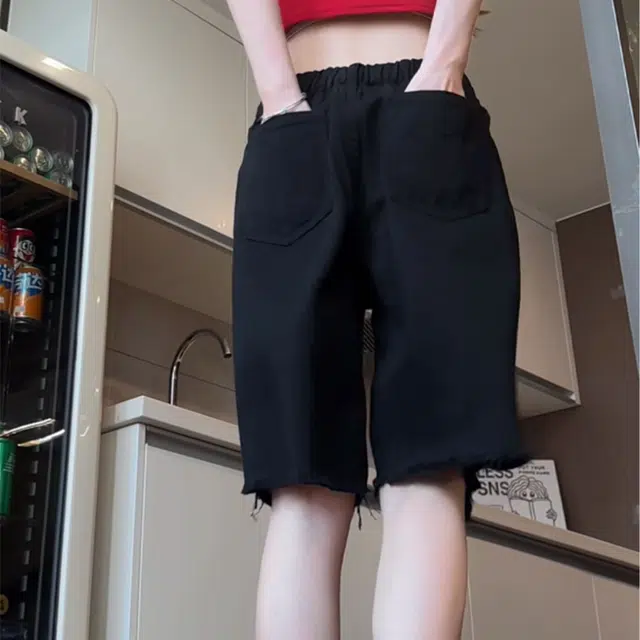 黑恐龙 美式复古简约基础宽松百搭舒适柔软时尚直筒休闲五分牛仔短裤 男女同款