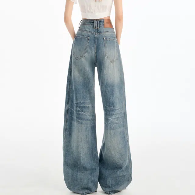 黑恐龙 美式复古水洗直筒阔腿休闲宽松百搭透气亲肤拖地慵懒时尚牛仔裤 男女同款