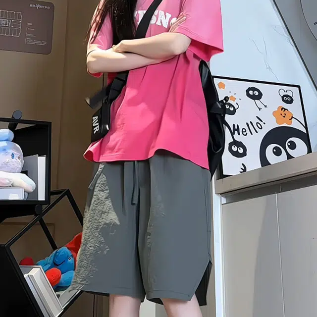 黑恐龙 美式速干薄款宽松百搭舒适透气亲肤柔软垂感夏季五分直筒休闲短裤 男女同款