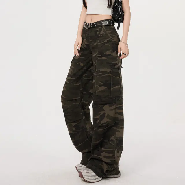 黑恐龙 美式潮牌工装多口袋迷彩直筒宽松百搭阔腿休闲垂感时尚牛仔裤 男女同款