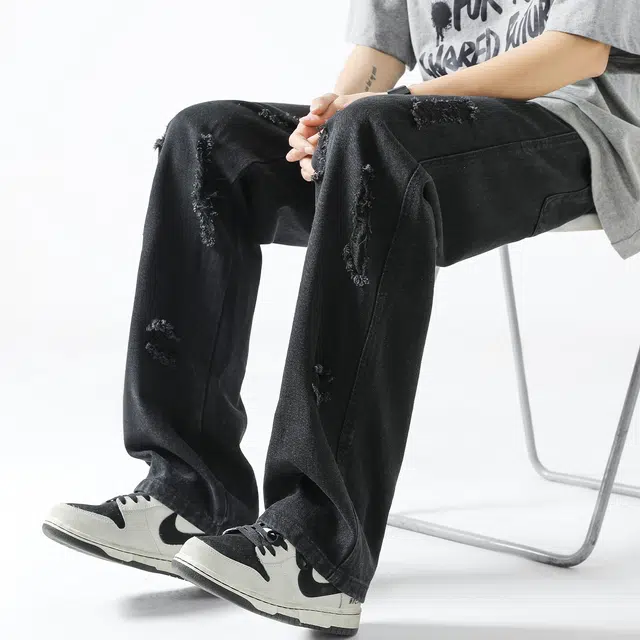 黑恐龙 美式复古潮牌水洗直筒宽松百搭垂感休闲牛仔裤 男女同款