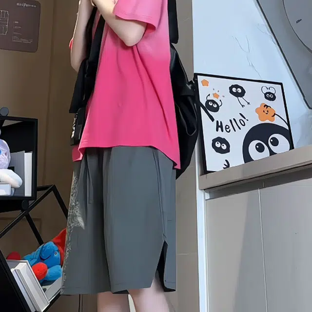 黑恐龙 美式速干薄款宽松百搭舒适透气亲肤柔软垂感夏季五分直筒休闲短裤 男女同款