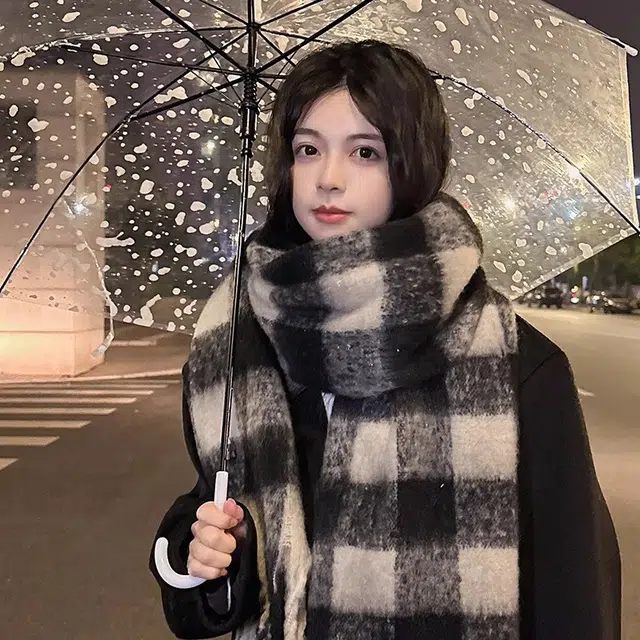 匹克 流苏千鸟格撞色英伦风渐变秋冬防寒保暖 聚酯纤维 绒线围巾 男女同款情侣款