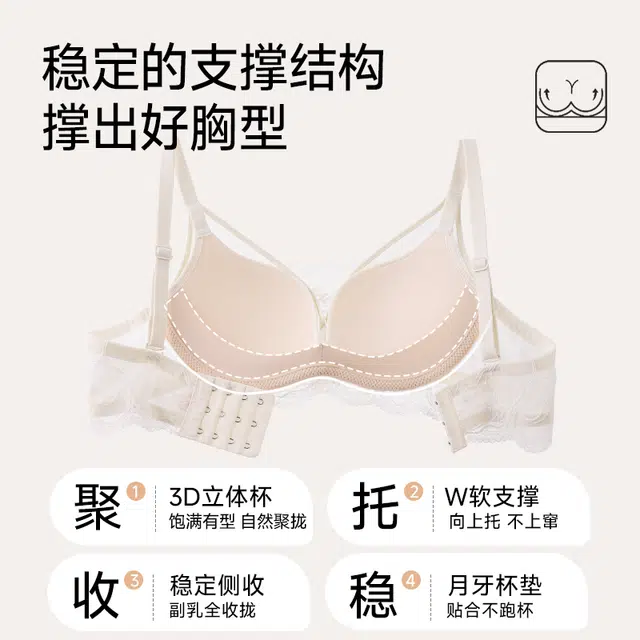 戴维诗 舒适薄款蕾丝内衣女士小胸聚拢显大无钢圈收副乳纯欲风夏季文胸 女款
