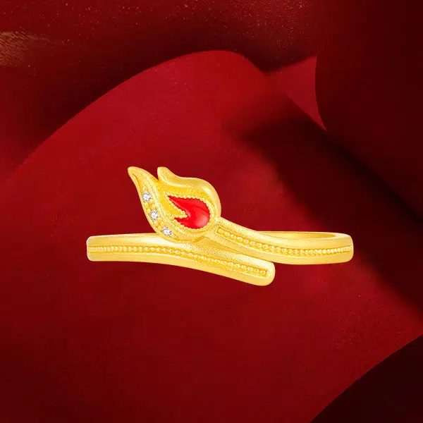 曼卡龙 花火系列 小火苗 古法珐琅工艺 足金 按克计价 黄金戒指 女款