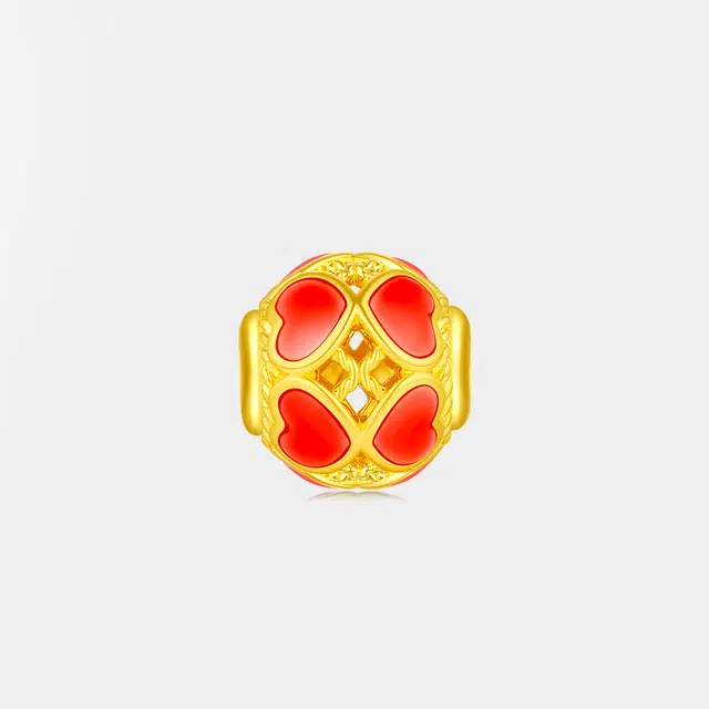 曼卡龙 桃心渐变&红蓝双心转运珠 足金 一口价 黄金吊坠 女款