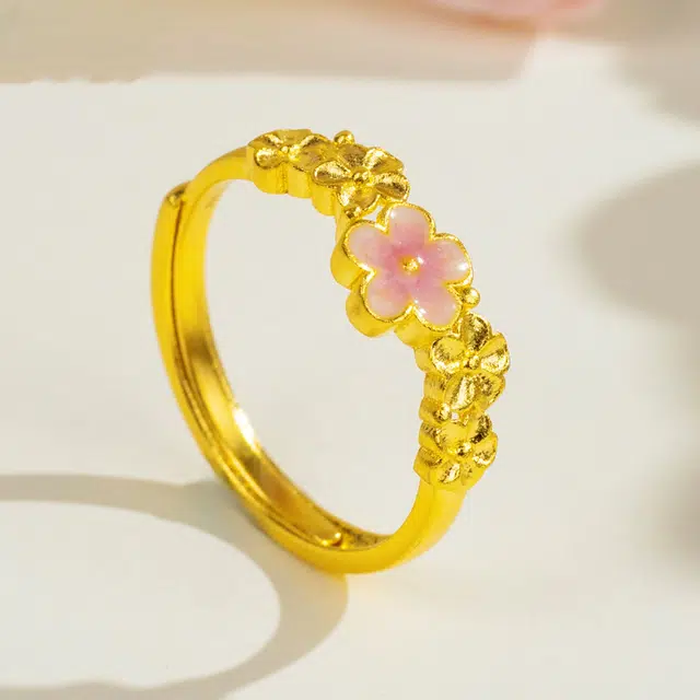 佐卡伊 古法桃花珐琅金 足金 按克计价 黄金戒指 女款
