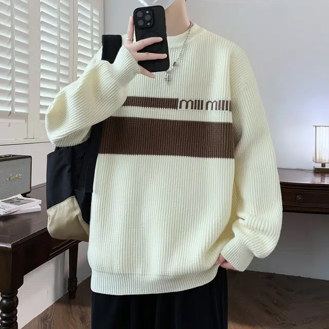 百胜狐 百胜狐男冬季圆领内搭衣服青少年慵懒风保暖冬装打底针织衫 男款