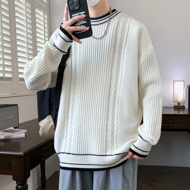 百胜狐 百胜狐男装圆领秋冬季纯色休闲内搭潮牌打底线衣针织衫 男款