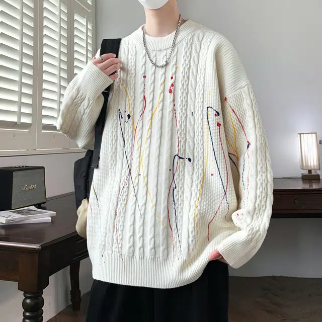 百胜狐 百胜狐秋冬季青少年圆领男孩初高中学生潮牌加厚保暖打底针织衫 男款