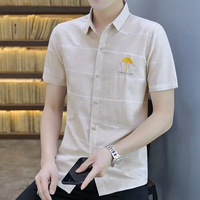 百胜狐 百胜狐男士格子夏季潮流时尚修身休闲百搭免烫衬衣男装短袖衬衫 男款