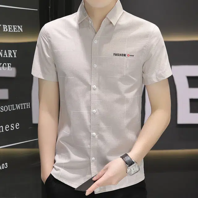 百胜狐 百胜狐衬冰丝男夏季超薄款冰感修身男装夏天商务休闲衬衣短袖衬衫 男款