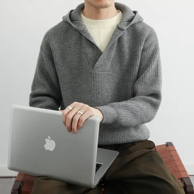 百胜狐 百胜狐连帽男春秋季宽松休闲线衣潮牌毛衫外套针织衫 男款
