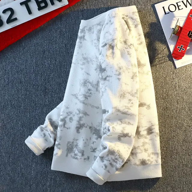 百胜狐 百胜狐圆领扎染男秋冬款潮牌宽松加厚保暖线衣服冬季男装打底针织衫 男款
